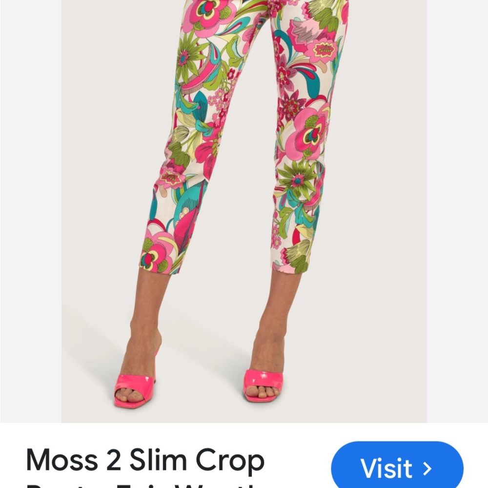 Trina Turk Moss 2 Floral Print Slim Crop Pants like new